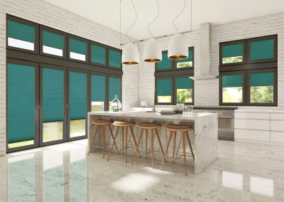 Green intu blinds in a kitchen setting